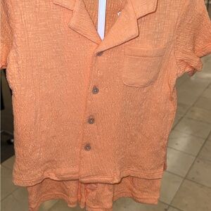 Orange Button-Up Shirt and Shorts Set